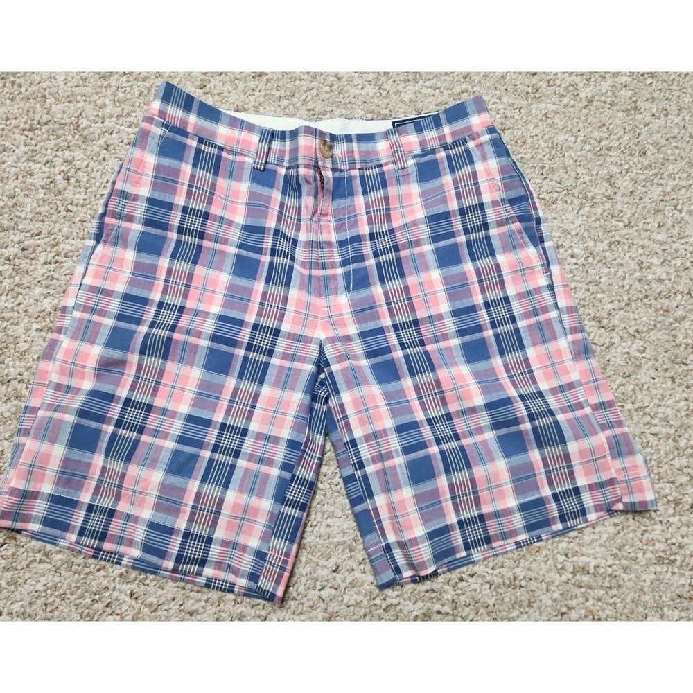 VINEYARD VINES BREAKER Men 30 Pink Blue Plaid Flat Front Casual 9" Shorts